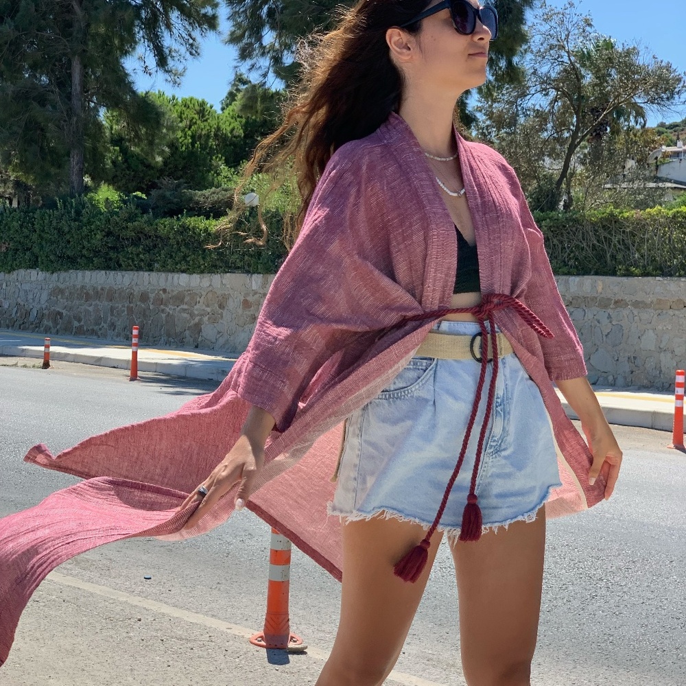 Simpuna Raspberry Kimono with Rope Belt - Picture 5 of 8